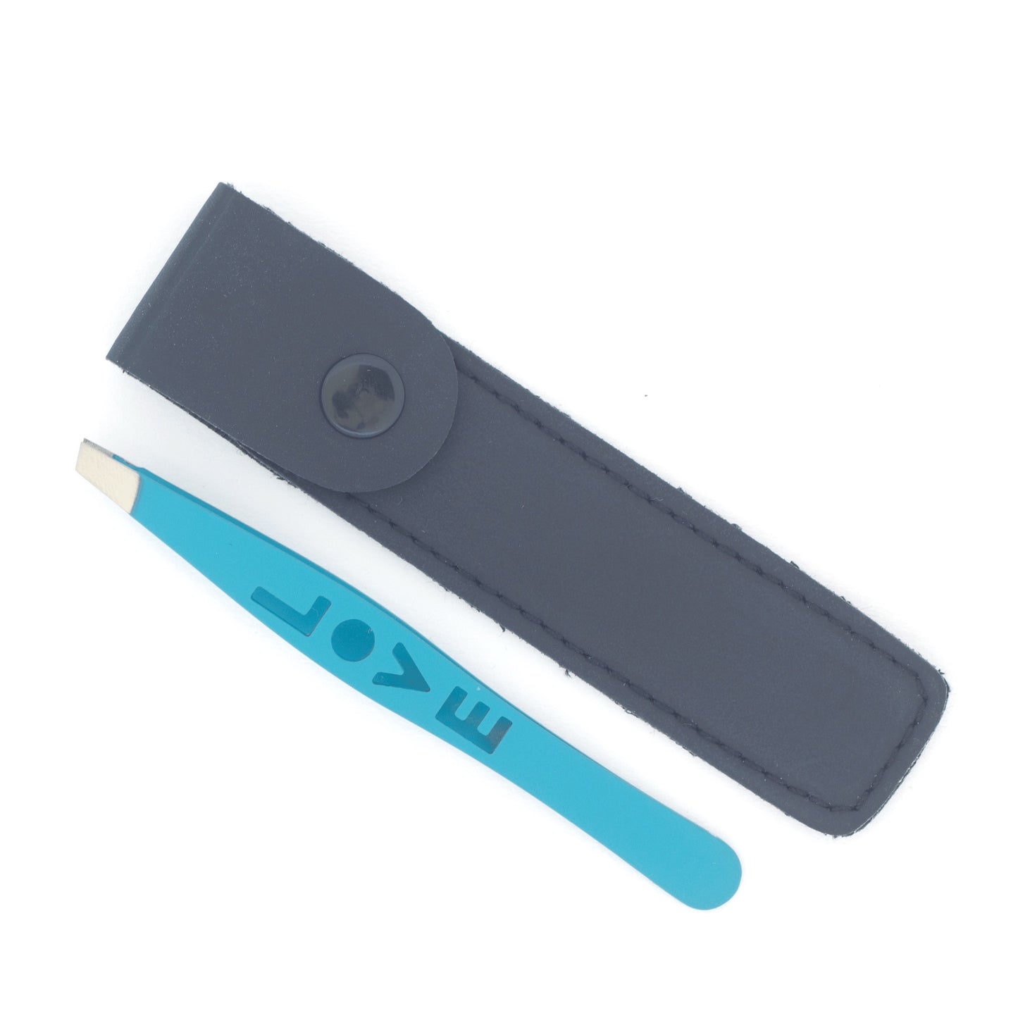 Slanted tweezers, including leather case