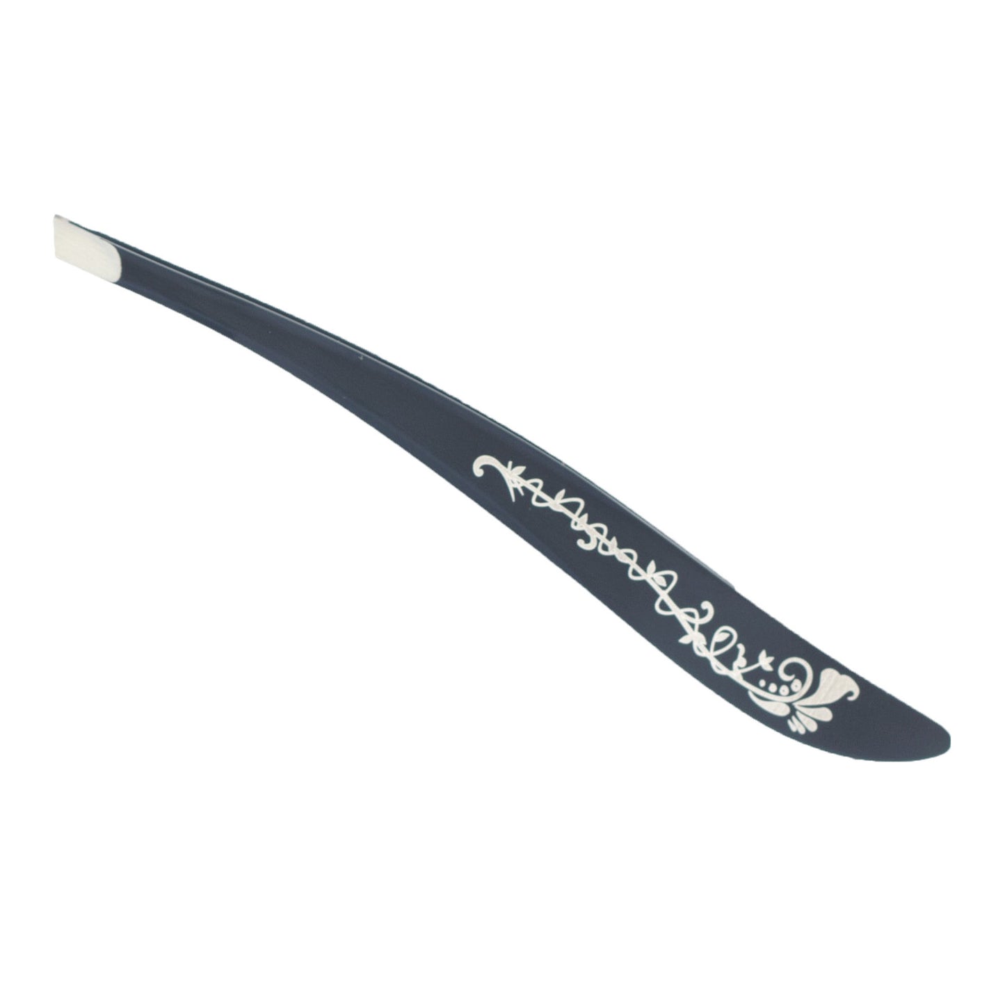 Slanted tweezers, including leather case