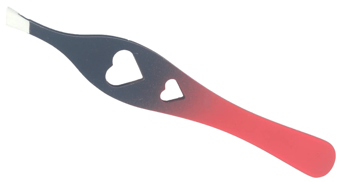 Slanted tweezers, including leather case