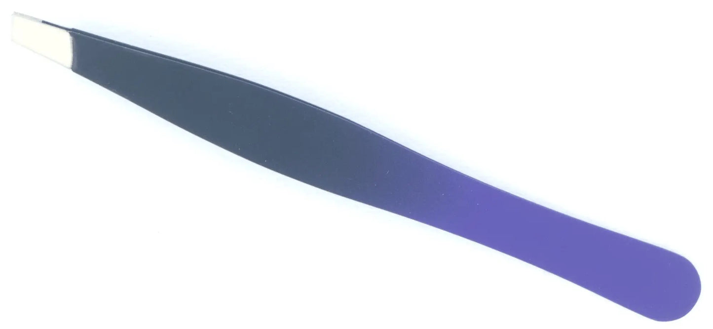 Slanted tweezers, including leather case