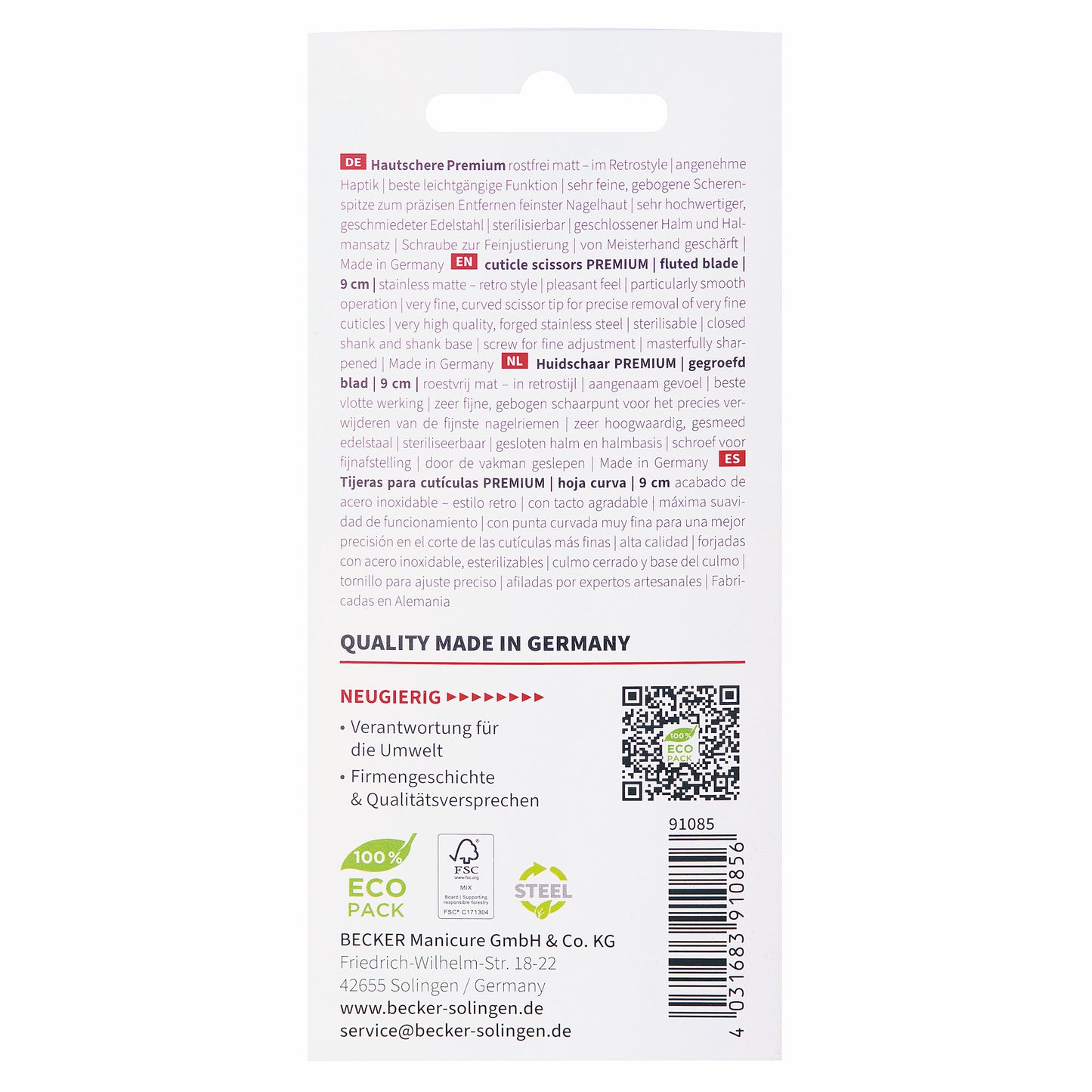 Erbe Hautschere "Premium" cm 9 Inox, geschlossener Halm