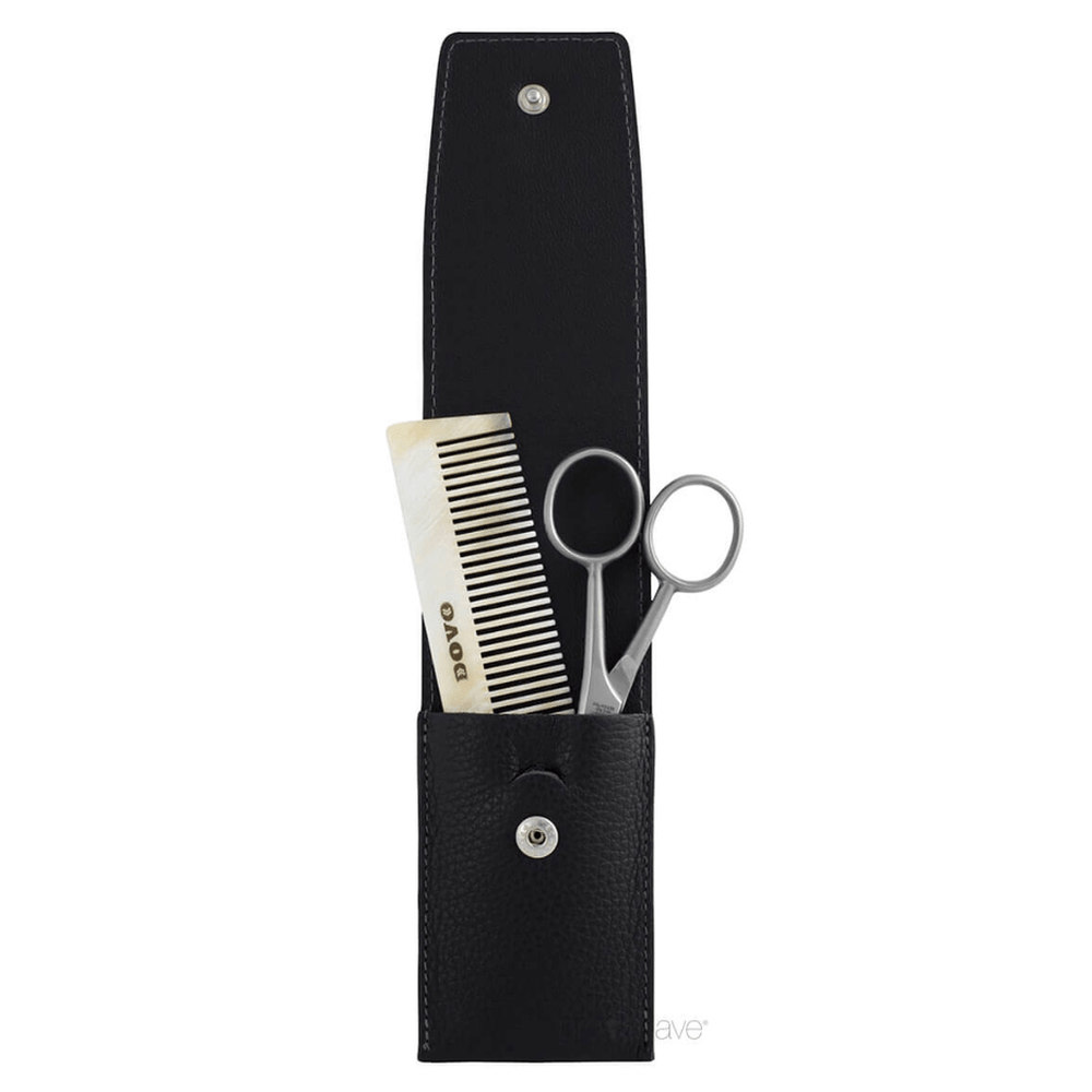 DOVO Bart und Grooming-Set – 2-teilig, schwarzes Leder