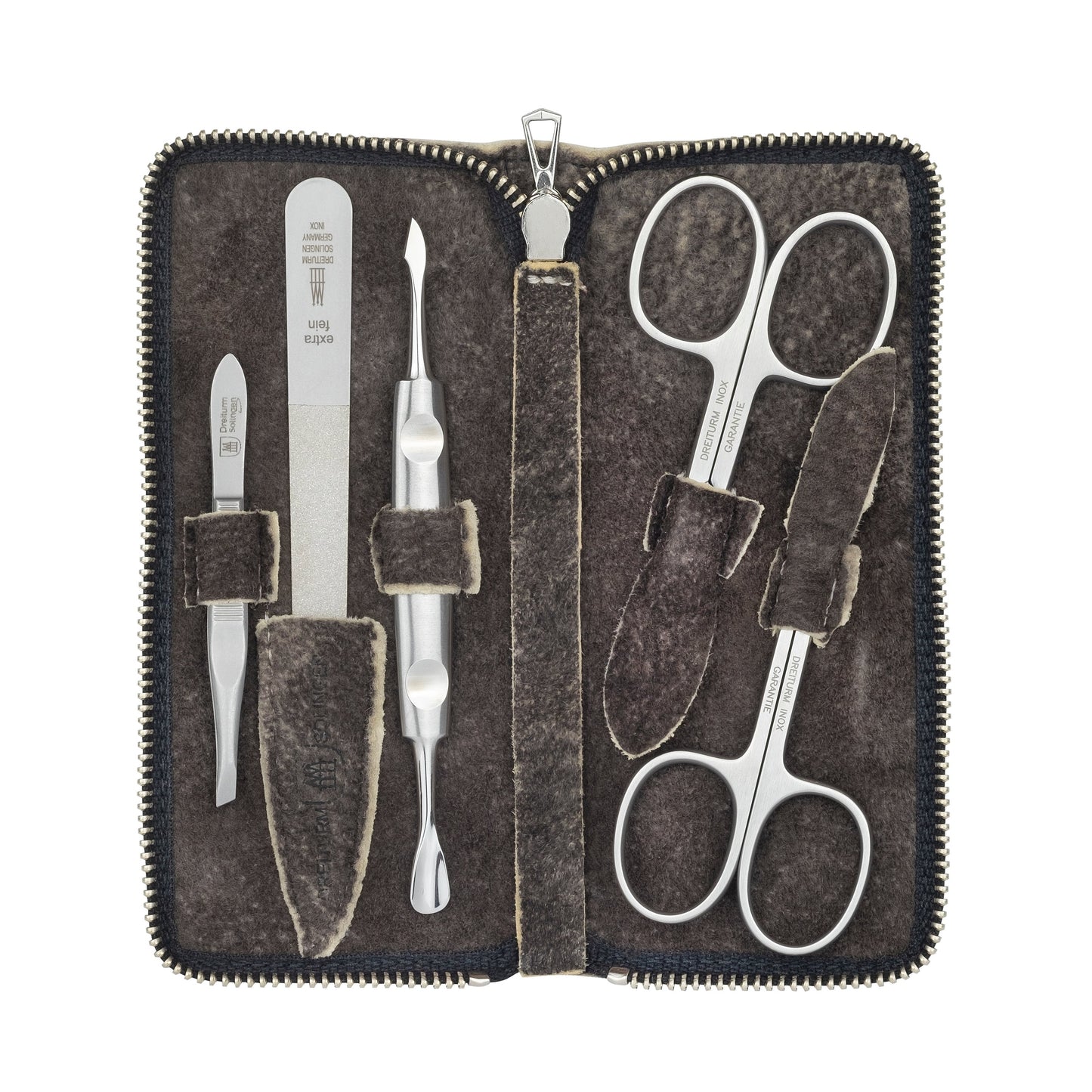 DREITURM 5-teiliges Maniküre-Etui aus echtem Wildleder – Präzision & Natürlichkeit, Made in Solingen - Modell Wildbock