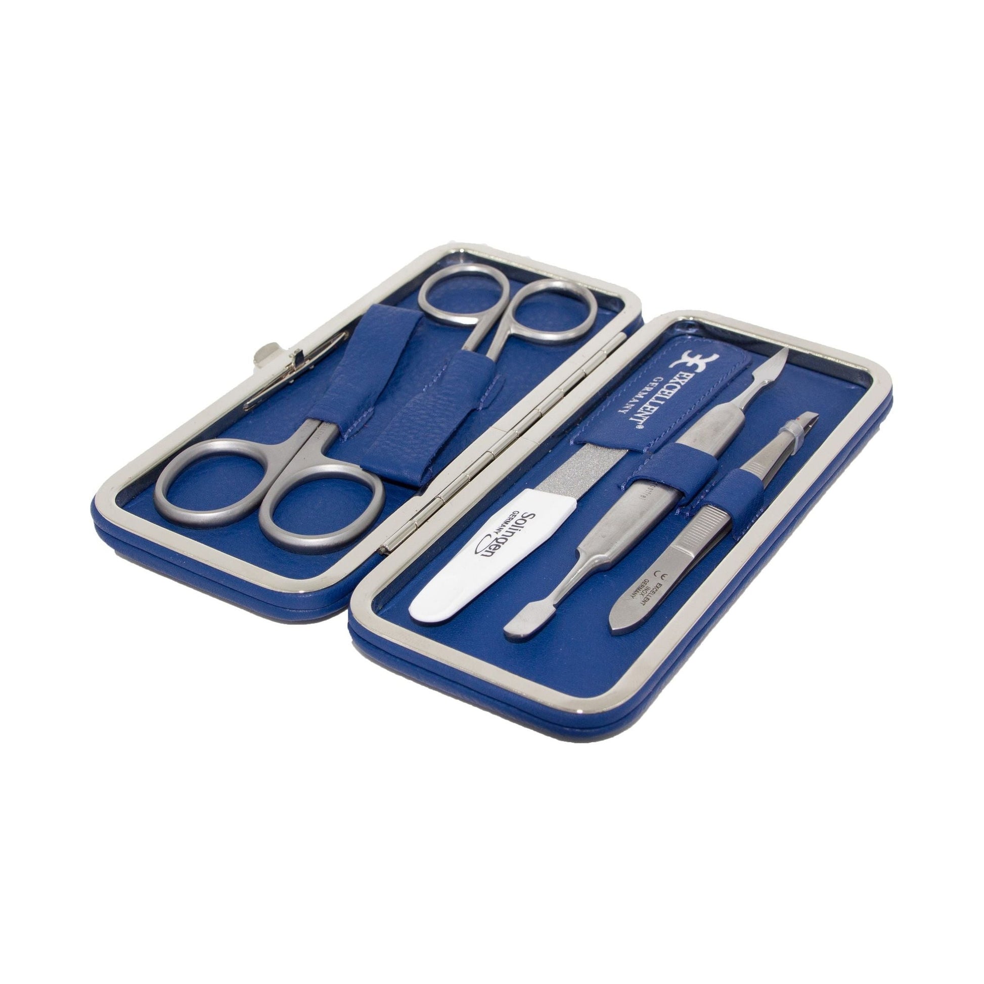 Maniküre Etui 5-tlg. aus blauen Kunstleder