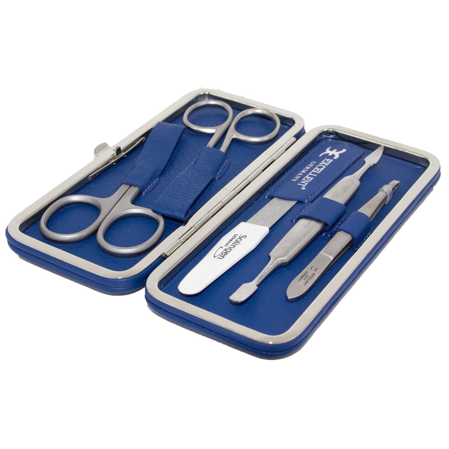 Maniküre Etui 5-tlg. aus blauen Kunstleder