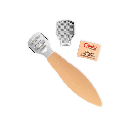 Credo Hornhaut Längshobel mit Raspelclip mit 10 Klingen - Aprikose