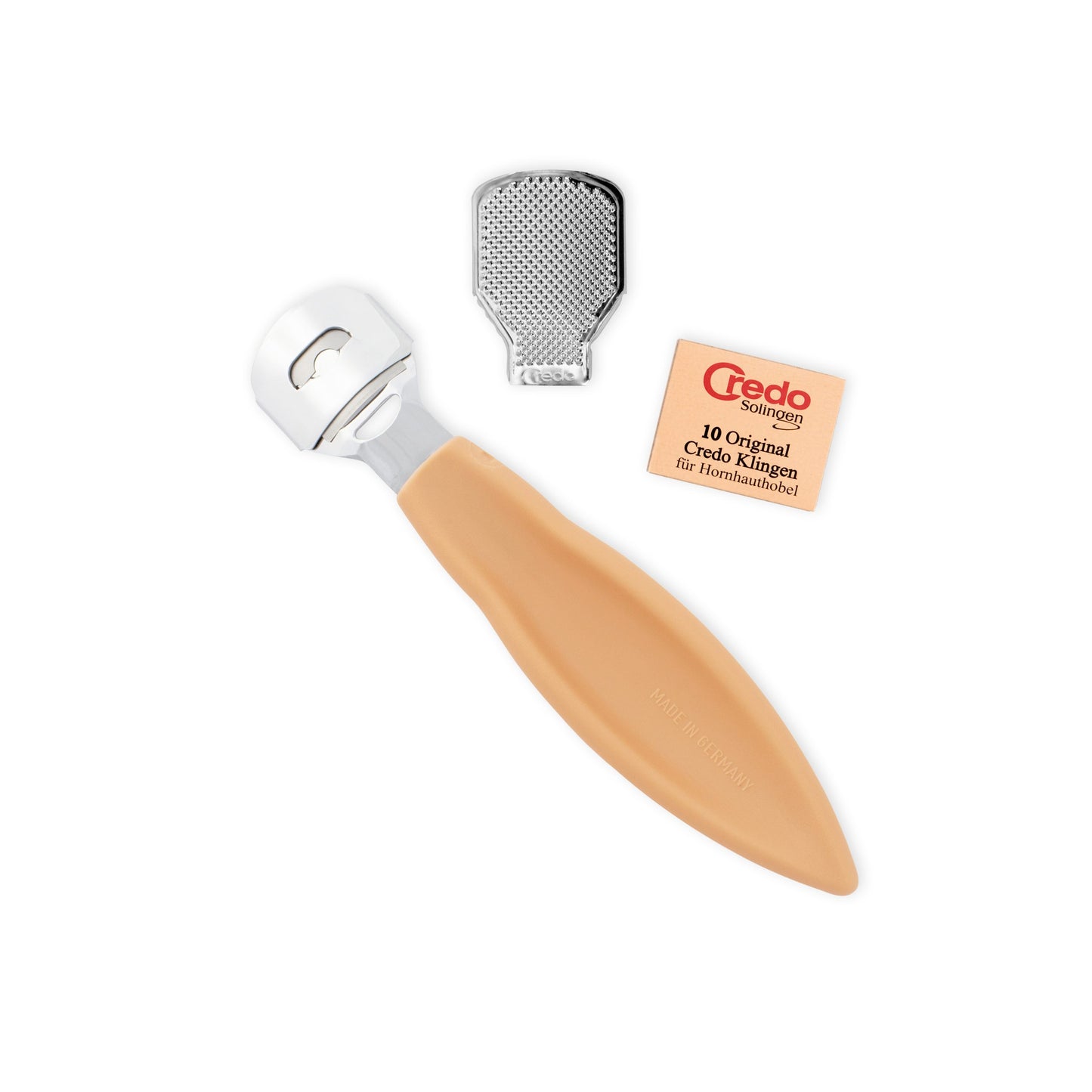Credo Hornhaut Längshobel mit Raspelclip mit 10 Klingen - Aprikose