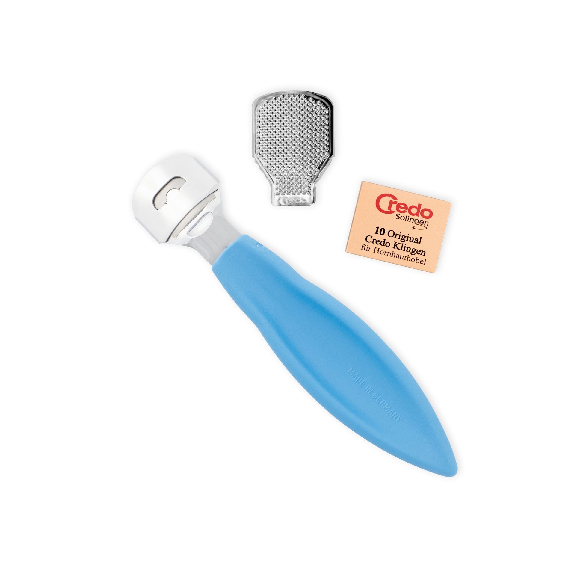 Credo Hornhaut Längshobel mit Raspelclip mit 10 Klingen - Blau