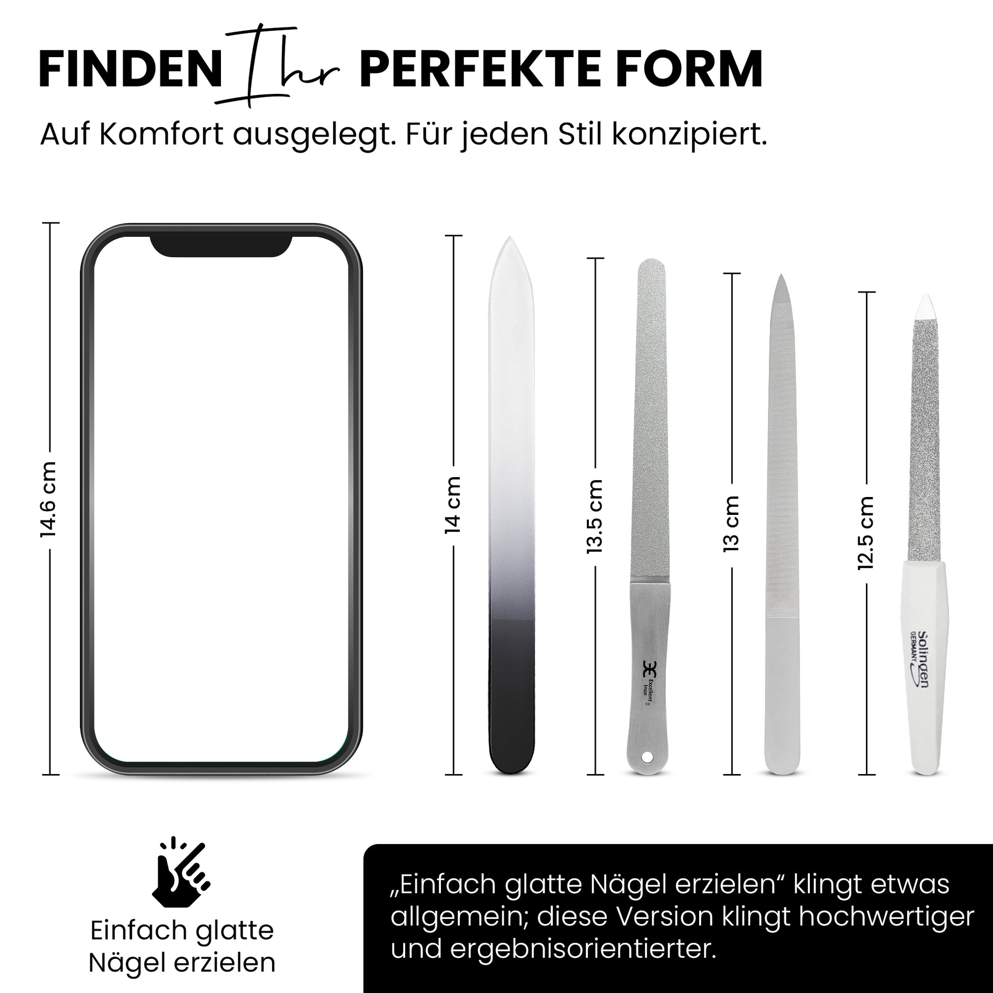 Nagelfeilen Set 4-teilig – Glasfeile, Saphirfeile, Diamantfeile & Edelstahlfeile