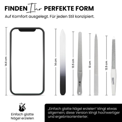 Nagelfeilen Set 4-teilig – Glasfeile, Saphirfeile, Diamantfeile & Edelstahlfeile