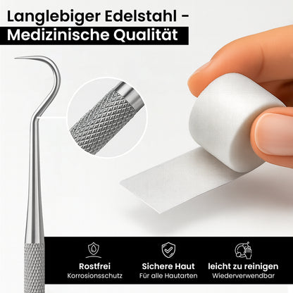 Tamponadensonde & Wattehaken für eingewachsene Fußnägel – Set mit 2 Tamponaden – Nagelpflege-Instrument aus Edelstahl