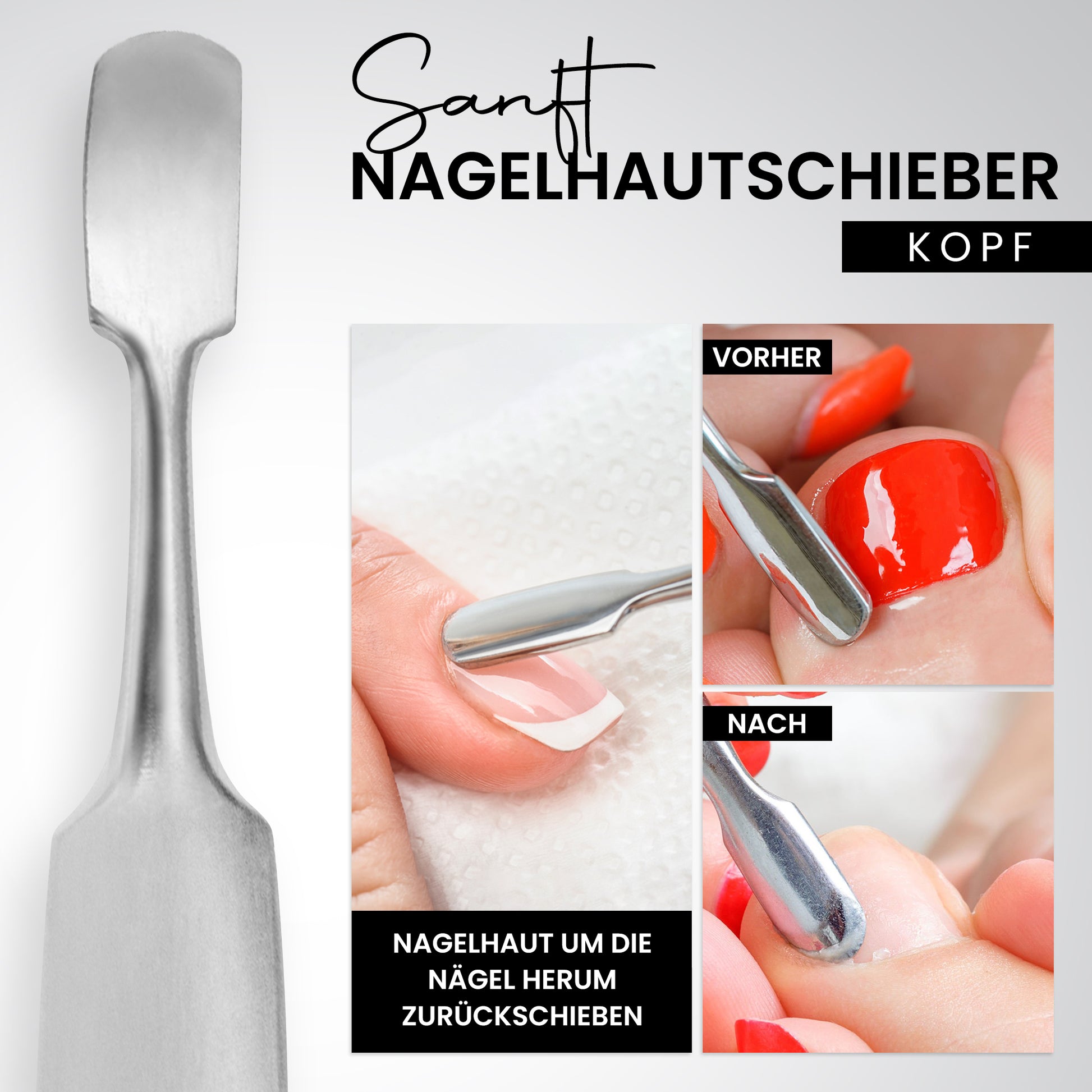 Nagelhautmesser und Nagelhautschieber – 2-in-1 Edelstahl-Tool