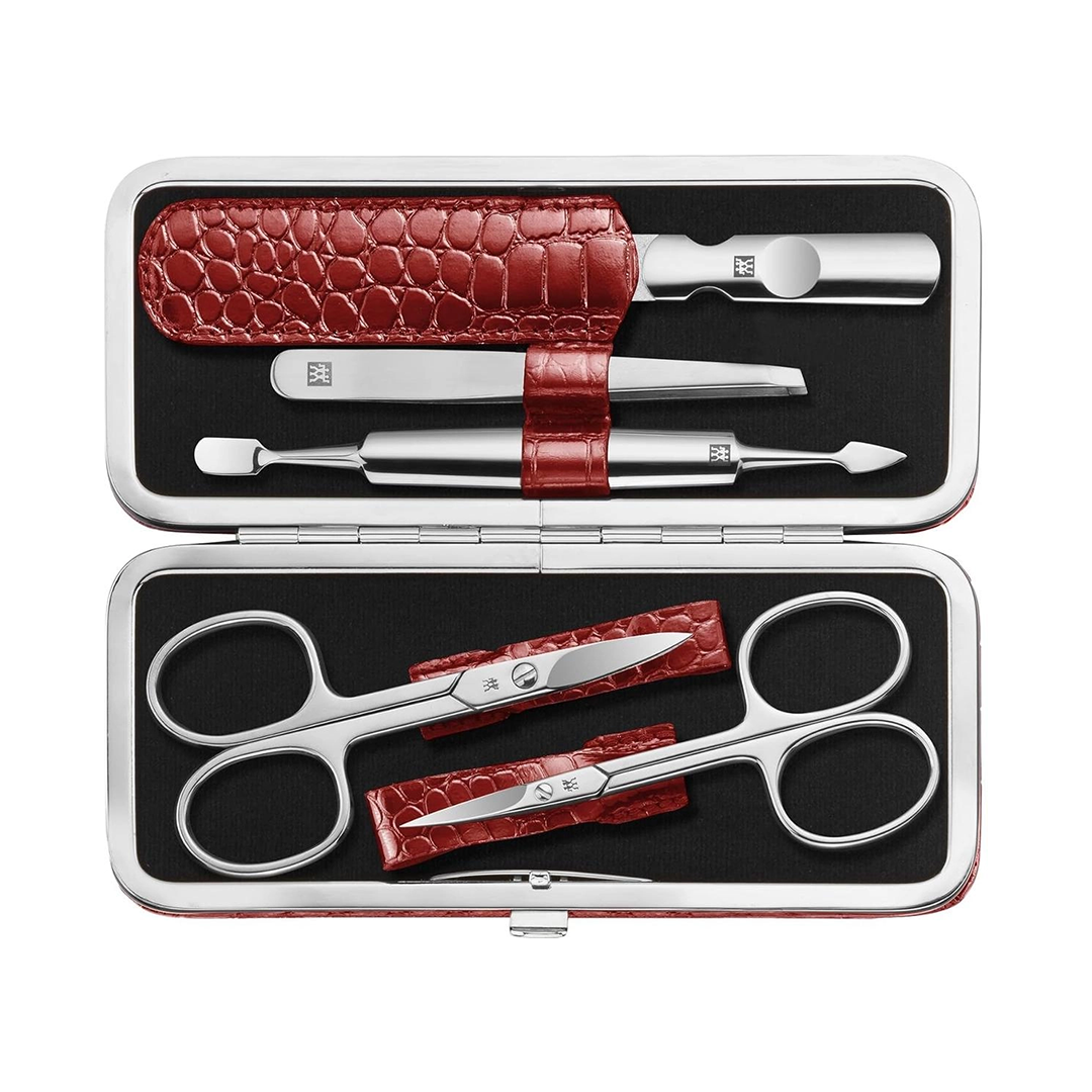 Klassisches Maniküre Set aus Leder Rot