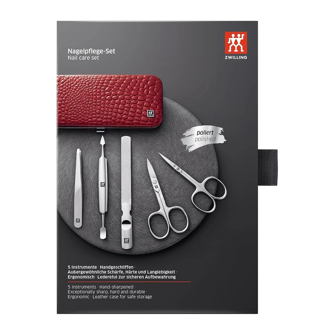 Klassisches Maniküre Set aus Leder Rot