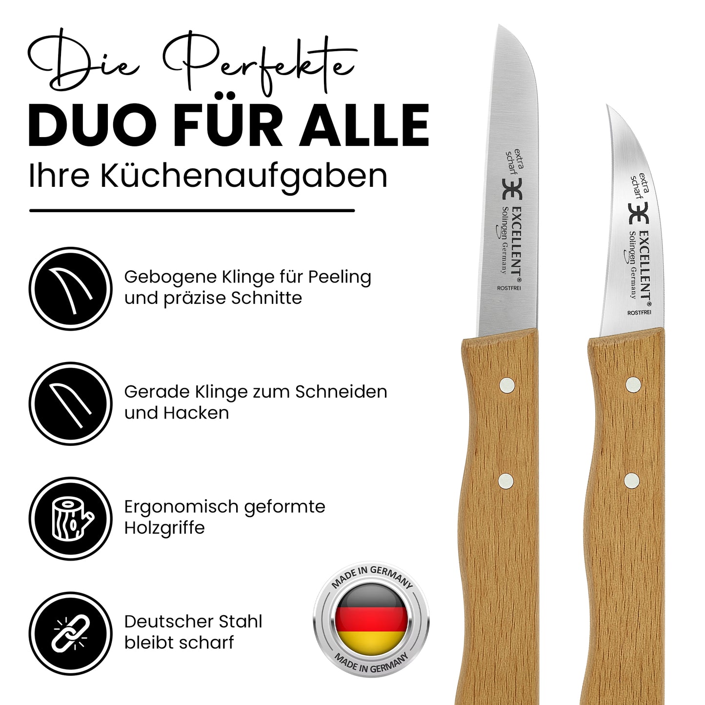 2-teiliges Gemüsemesser-Set aus Solingen – mit Echtholzgriff aus Buche