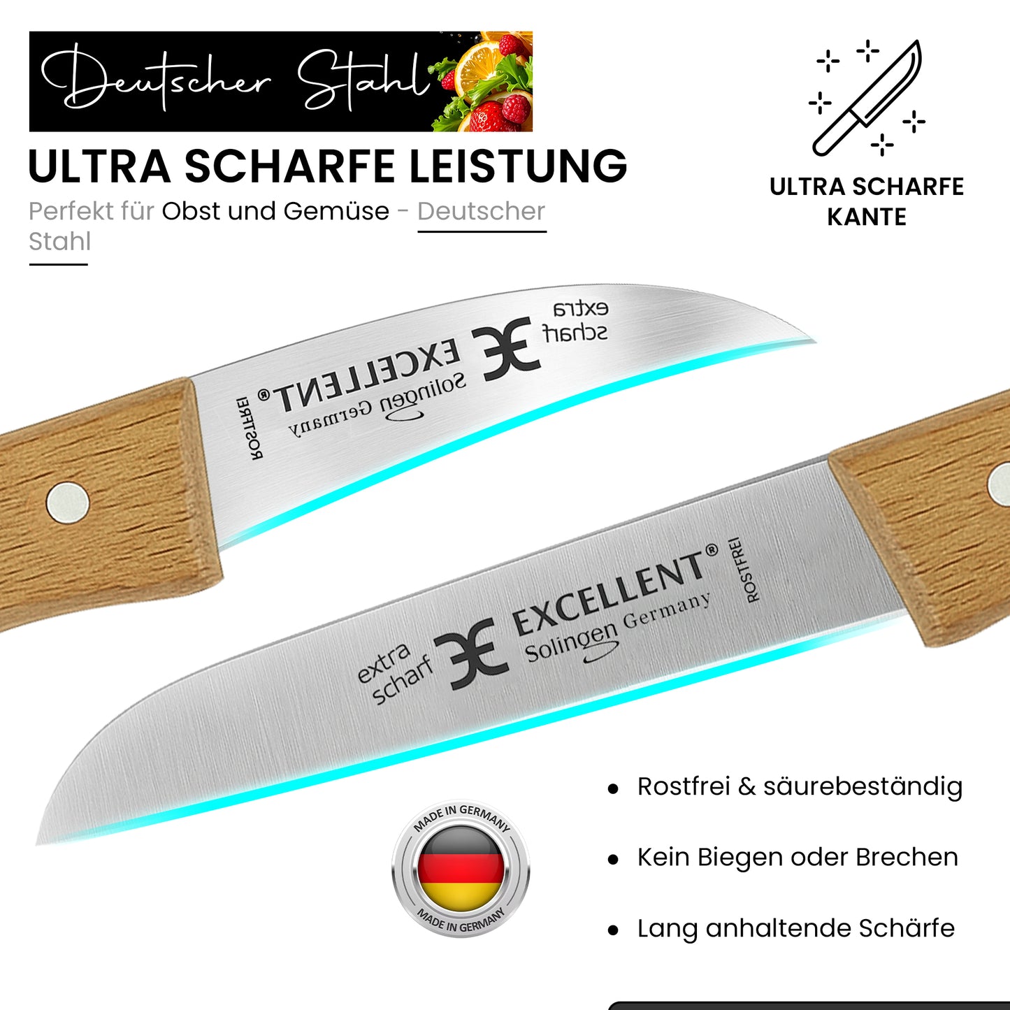 2-teiliges Gemüsemesser-Set aus Solingen – mit Echtholzgriff aus Buche