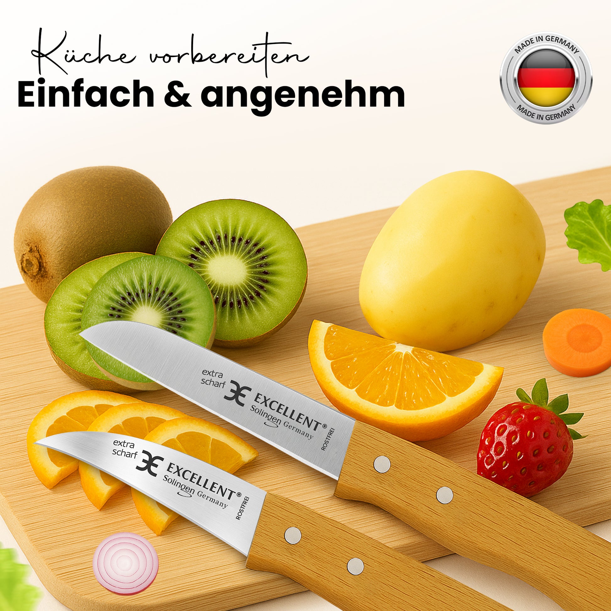 2-teiliges Gemüsemesser-Set aus Solingen – mit Echtholzgriff aus Buche