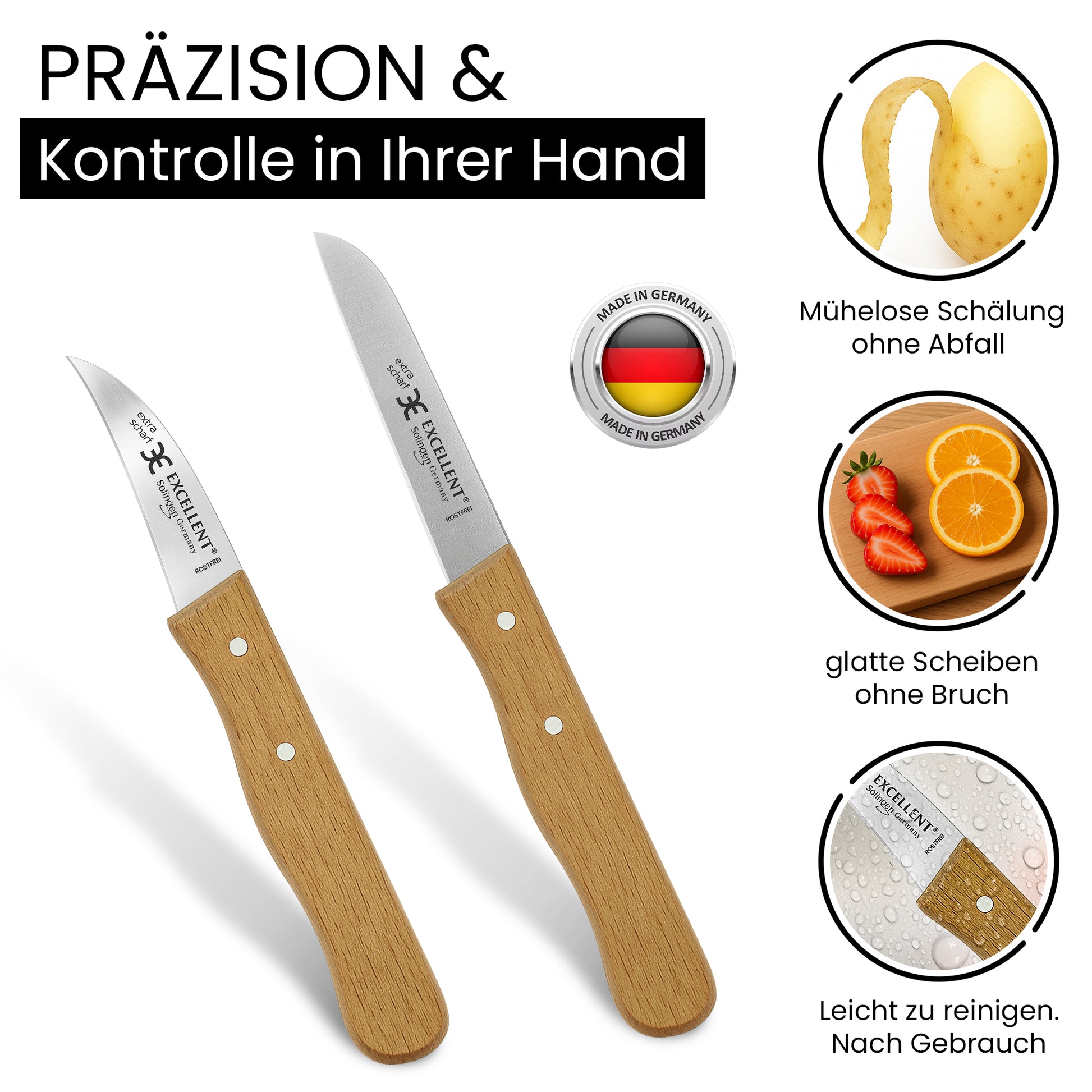2-teiliges Gemüsemesser-Set aus Solingen – mit Echtholzgriff aus Buche