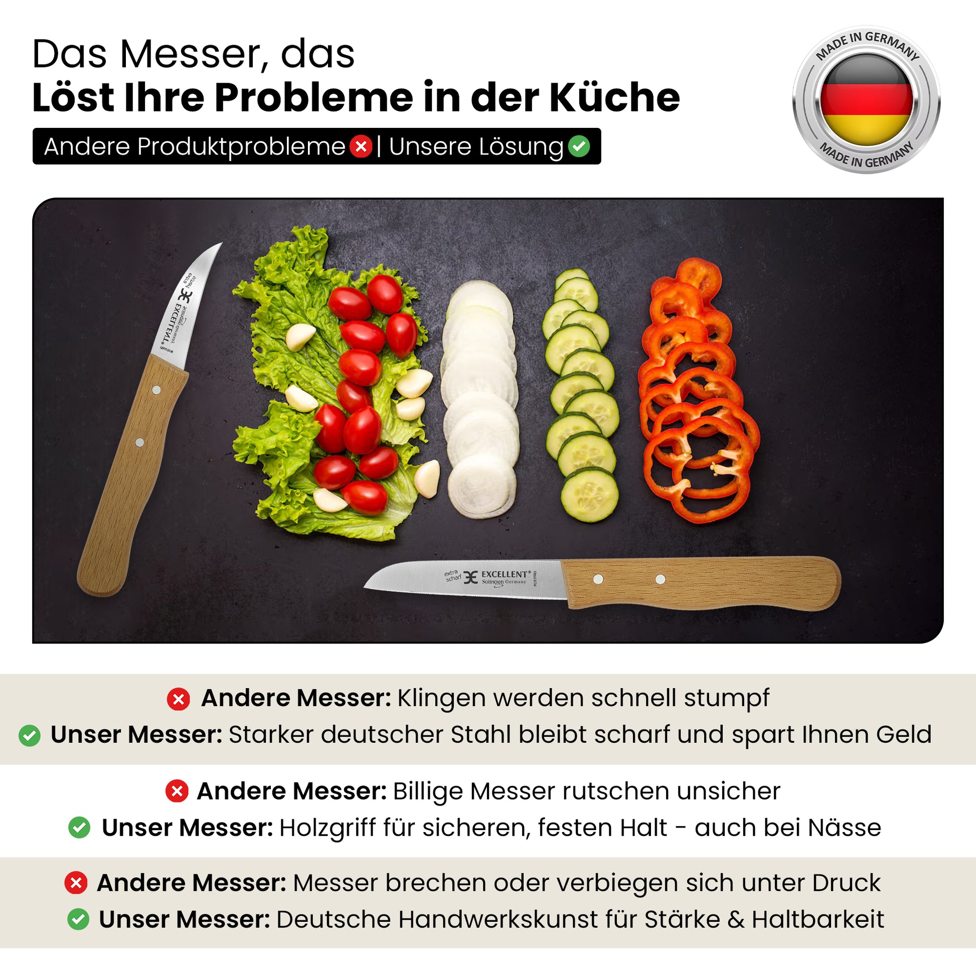 2-teiliges Gemüsemesser-Set aus Solingen – mit Echtholzgriff aus Buche