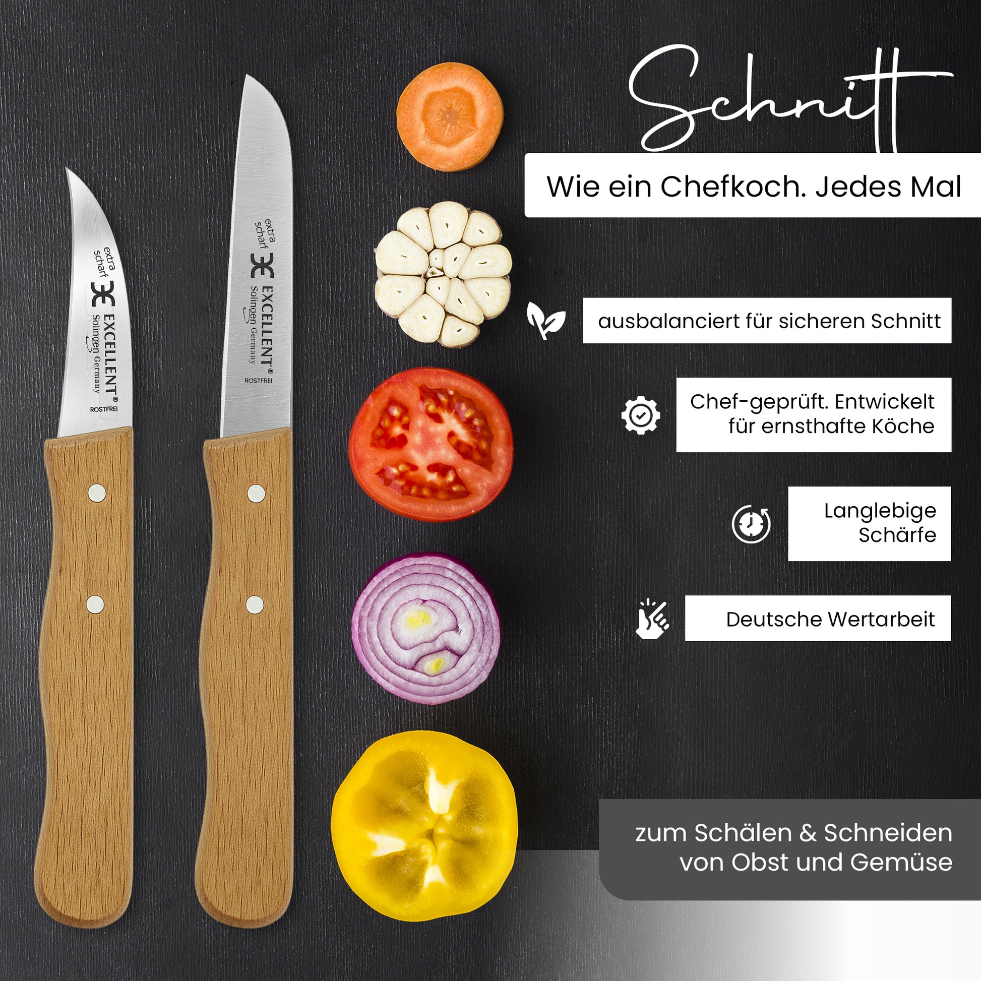 2-teiliges Gemüsemesser-Set aus Solingen – mit Echtholzgriff aus Buche