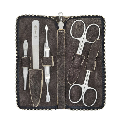DREITURM 5-teiliges Maniküre-Etui aus echtem Wildleder – Präzision & Natürlichkeit, Made in Solingen - Modell Wildbock