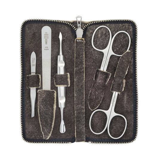 DREITURM 5-teiliges Maniküre-Etui aus echtem Wildleder – Präzision & Natürlichkeit, Made in Solingen - Modell Wildbock