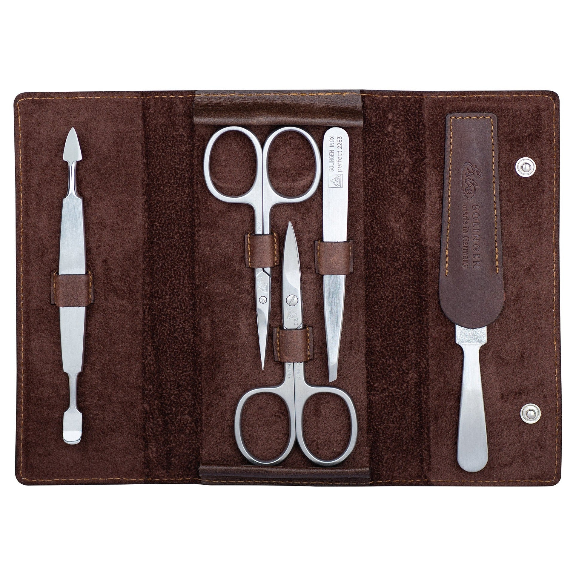 ERBE-MANICURE DK-ETUI INOX 5-TLG ANTIK BRAUN