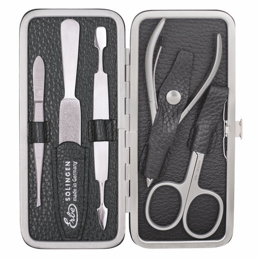 Erbe Maniküre Bügeletui inox Schwarz mit Hautzange und Nagelschere