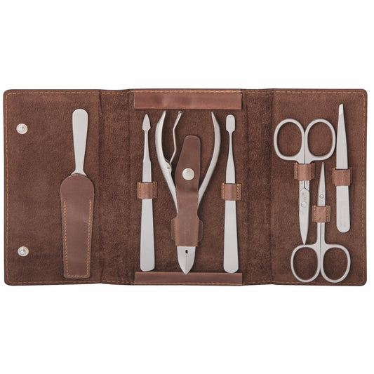 Erbe Maniküre Druckknopfetui inox 7-teilig Antik Braun
