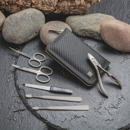 Erbe Manicure Etui Carbon 7-teilig inox
