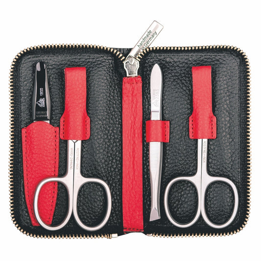 Erbe Maniküre Reißverschlussetui inox Rot Schwarz Colorado 4-teilig – Farbe Rot, Schwarz, Silber