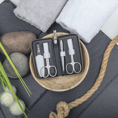 Erbe Manicure Reissverschlussetui inox Schwarz Weiss 4-teilig