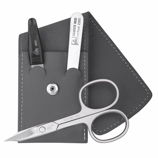 Erbe Maniküre Taschenetui inox Grau Travel 3-teilig – Farbe Grau, Silber