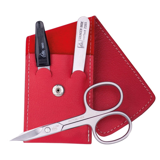 Erbe Maniküre Taschenetui inox Rot Travel 3-teilig – Farbe Rot, Silber
