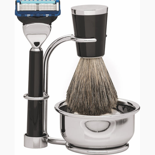 Erbe New York Rasierset Gillette Fusion Schwarz 4-teilig – Dachshaar, schwarzes Edelharz