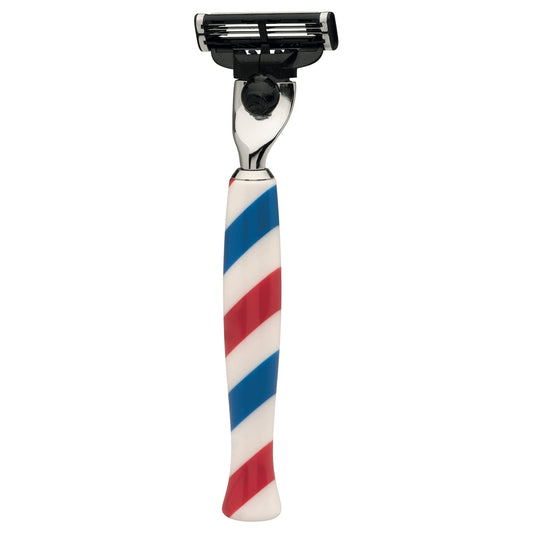 Erbe Rasierer Barber Gillette MACH3 Sonderedition – farbenfroher Kunststoffgriff (Blau/Weiß/Rot)