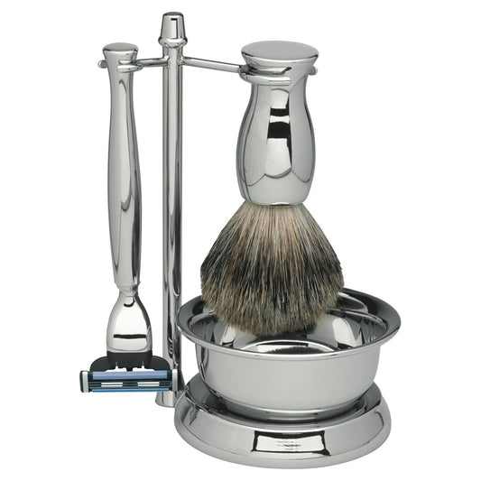Erbe Rasierset Mach3 Metall mit Seifenschale – ergonomische Griffform