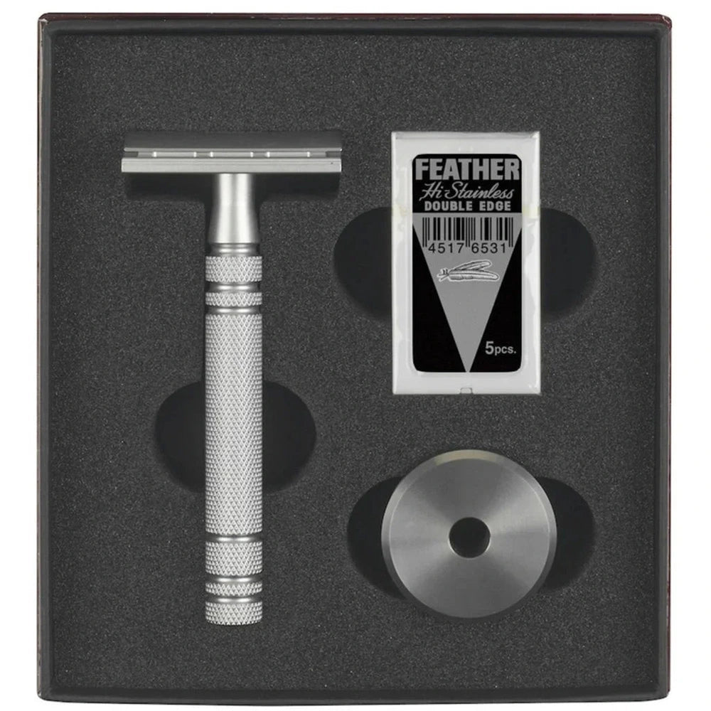 FEATHER Rasierhobel AS-D2S Edelstahl mit Ständer