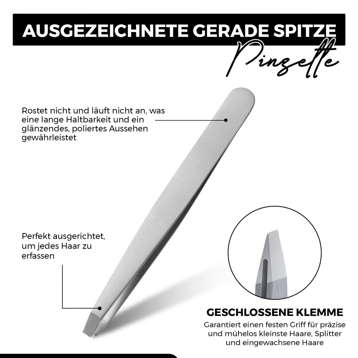 Haar-Pinzette - abgewinkelt gerade Spitze