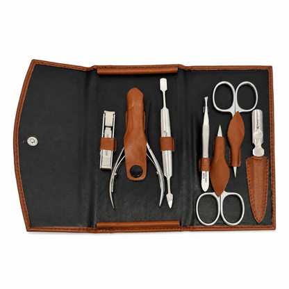 Maniküre Etui 5-tlg. Rindleder braun - blank