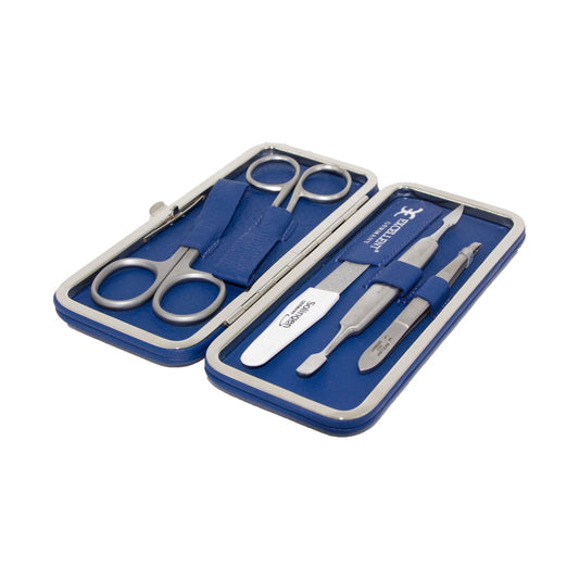 Maniküre Etui 5-tlg. aus blauen Kunstleder