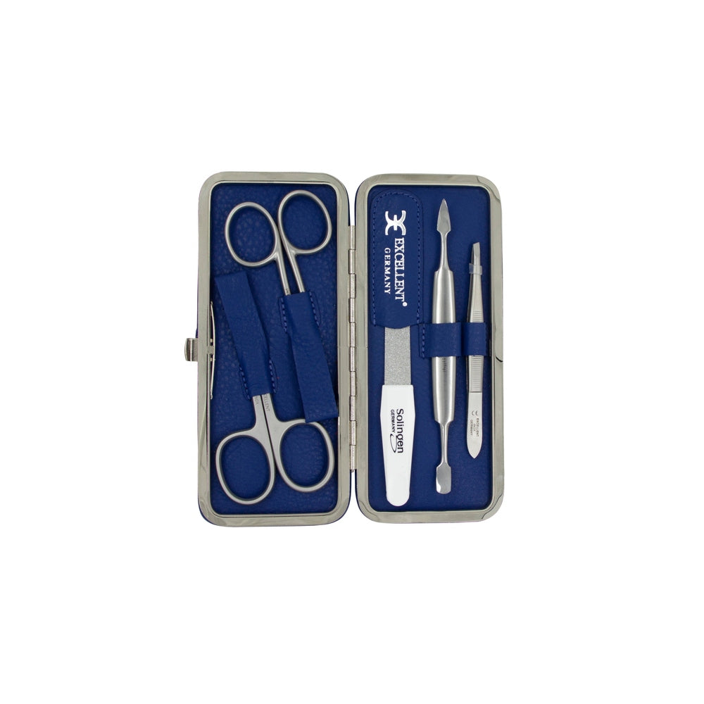 Maniküre Etui 5-tlg. aus blauen Naturleder