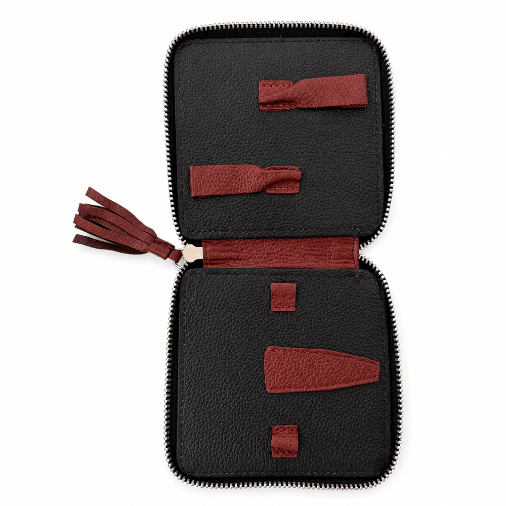 Maniküre Reißverschluss-Etui Rindleder rot