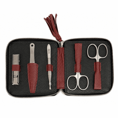 Maniküre Reißverschluss-Etui Rindleder rot