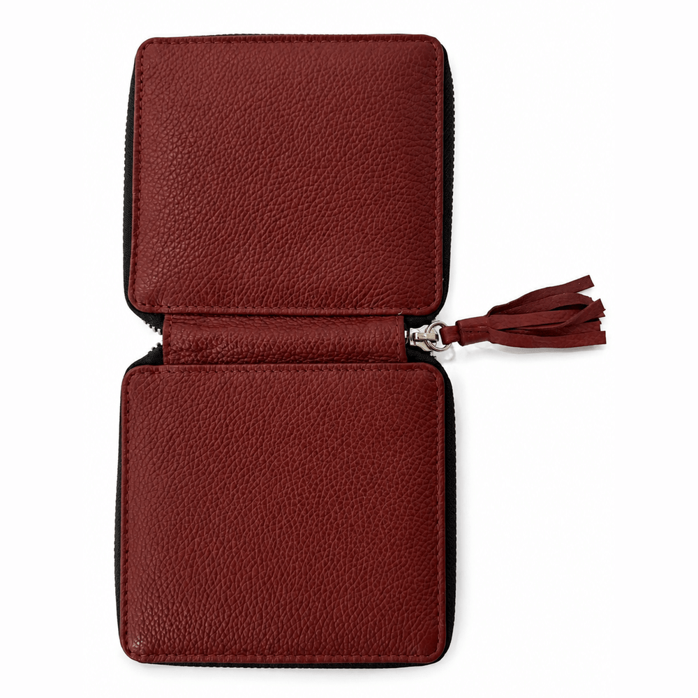 Maniküre Reißverschluss-Etui Rindleder rot