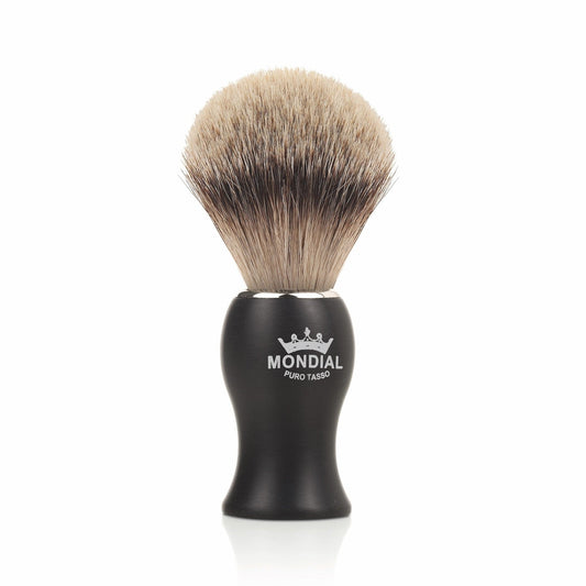 Mondial Rasierpinsel Panther Silberspitz-Dachshaar Schwarz – ergonomische Griffform