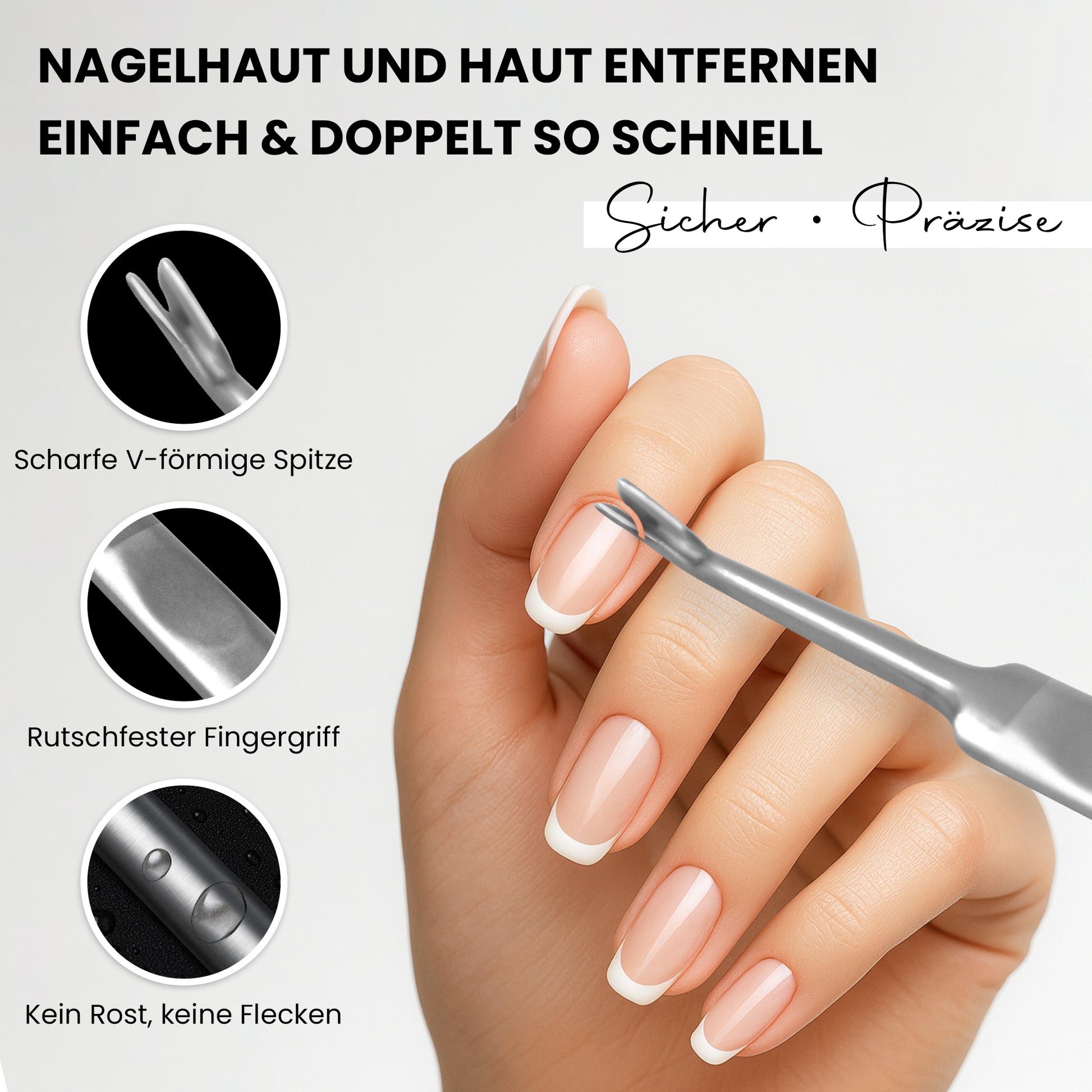Nagelhautmesser V-förmig aus rostfreiem Edelstahl