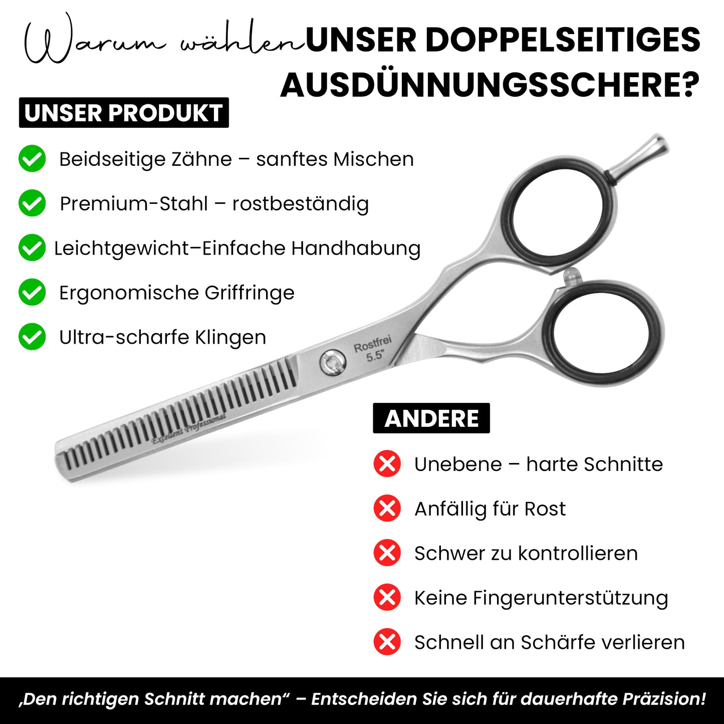 Profi Effilierschere – Premium Ausdünnschere - rostfrei