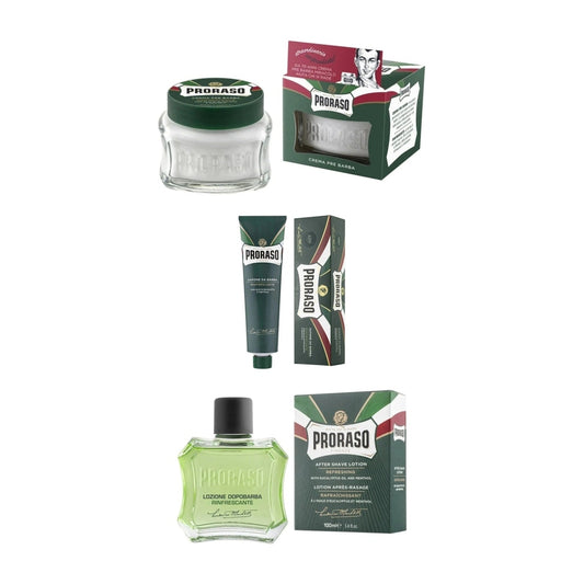 Proraso Rasur Set Green mit Pre-Shave Cream, Rasiercreme und After Shave Lotion