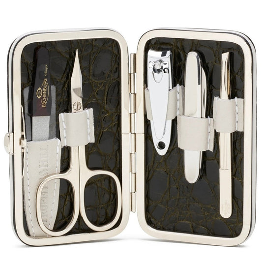 Truefitt & Hill Faux Crocodile Leather Manicure Set Olive